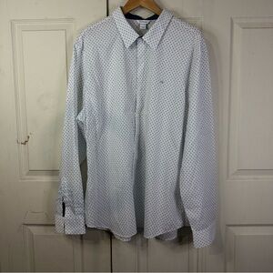 Calvin Klein Men’s Dress Shirt XXL White Blue Mini Geo Print Long Sleeve